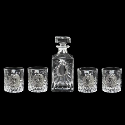 Сет для виски Boss Crystal «Казаки Оазис», графин 4 стакана, накладки серебро