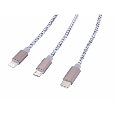 Зарядний кабель Troika 3 в 1, USB/USB-C-MicroUSB/Lightning Зарядний кабель Troika 3 в 1, USB/USB-C-MicroUSB/Lightning