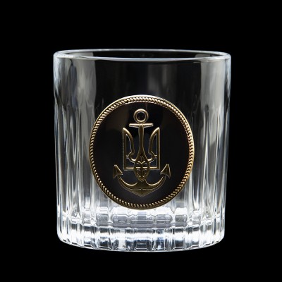 Набір келихів для віскі "ШЕВРОН ВМФ" Boss Crystal, 2 келиха, срібло, золото, чистий кришталь