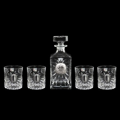 Сет для виски Boss Crystal «Казак с саблей Оазис», графин и 4 стакана, накладки серебро Сет для виски Boss Crystal «Казак с саблей Оазис», графин и 4 стакана, накладки серебро