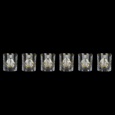 Сет хрустальных стаканов Boss Crystal «Лидер», 6 бокалов Brill Gold, накладки звери золото Сет хрустальных стаканов Boss Crystal «Лидер», 6 бокалов Brill Gold, накладки звери золото