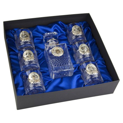 Набір для віскі «Гербовий з козаками» 7 предметів Boss Crystal, графин, 6 келихів, срібло, золото, кришталь Набір для віскі «Гербовий з козаками» 7 предметів Boss Crystal, графин, 6 келихів, срібло, золото, кришталь