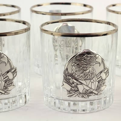 Сет хрустальных стаканов с платиной Boss Crystal "БОКАЛЫ ГЕНЕРАЛЬСКИЕ", 6 бокалов, серебро