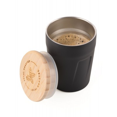 Термокружка ESPRESSO DOPPIO  бамбукова кришка, 160 мл, чорна