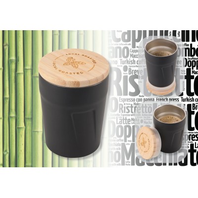Термокружка ESPRESSO DOPPIO  бамбукова кришка, 160 мл, чорна