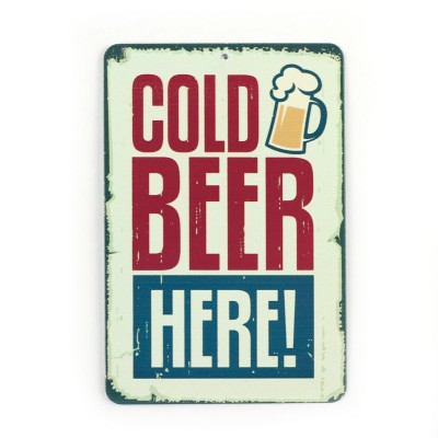 Магнит винтаж "Cold beer here", металл, 10 х 8 см