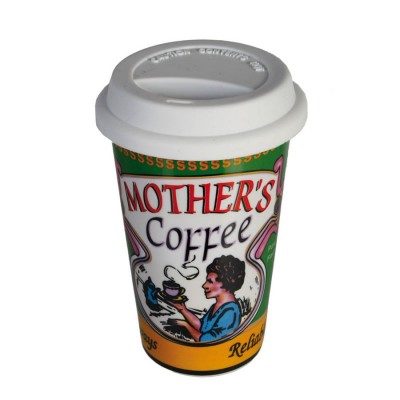 Фарфоровая кружка с силиконовой крышкой "Mothers coffe" 16 х 10 см Фарфоровая кружка с силиконовой крышкой "Mothers coffe" 16 х 10 см