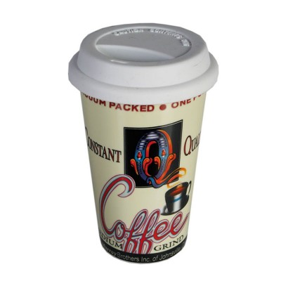 Фарфоровая кружка с силиконовой крышкой "Q coffe" 16 х 10 см Фарфоровая кружка с силиконовой крышкой "Q coffe" 16 х 10 см