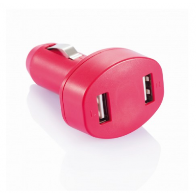 Автомобільний зарядний пристрій на 2 USB порти, червоний