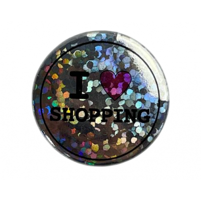 Значок- badges "I love Shopping" з блискітками Значок- badges "I love Shopping" з блискітками