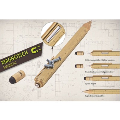  Ручка кулькова-стилус Troika Construction Magnet з лінійкою, магнітом та викруткою, золота 