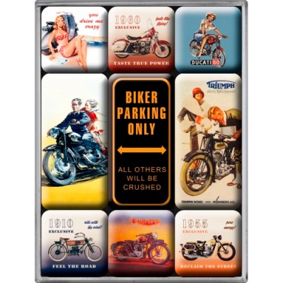 Набор из 9 магнитов "Biker Parking Only" Nostalgic Art (83018)