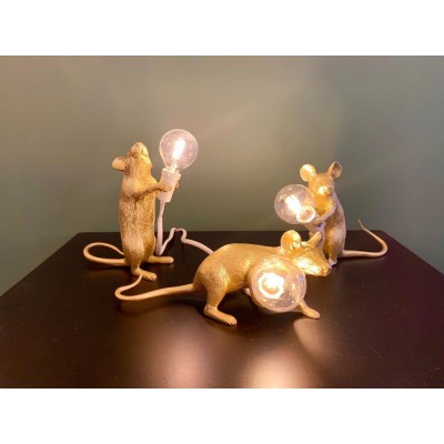 Светильник Seletti "Мышь" Liyng down золотая Светильник Seletti "Мышь" Liyng down золотая